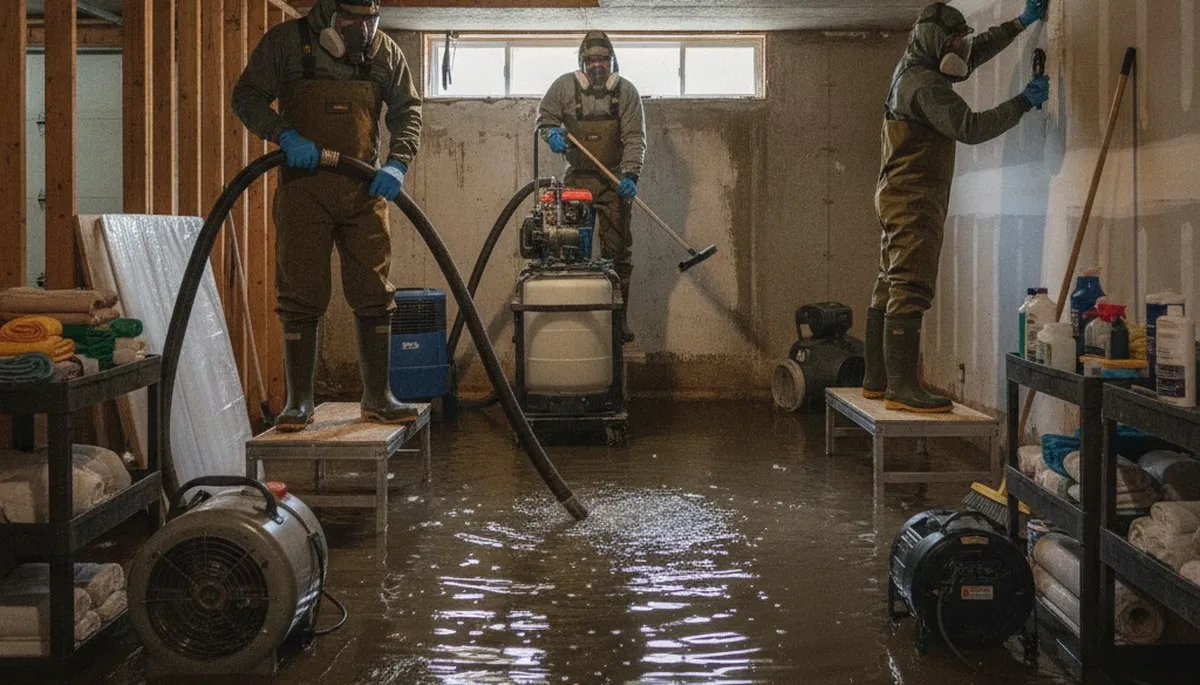 Basement flood cleanup in Vallejo, CA for standing water and water damage restoration