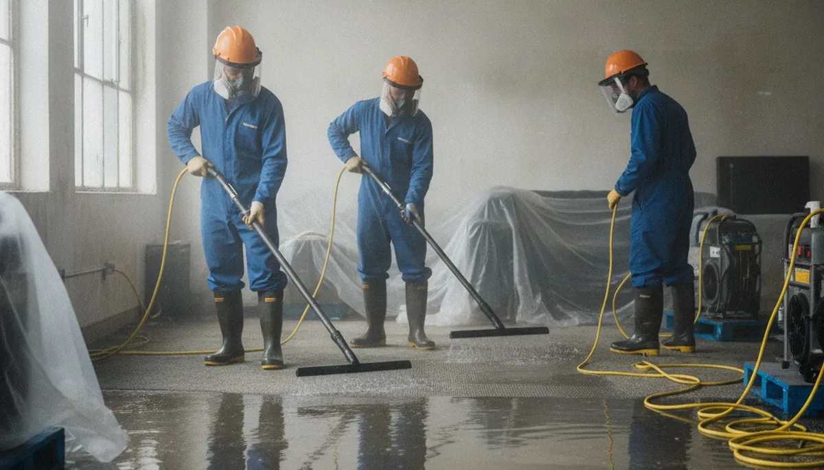 Vallejo, CA water damage restoration crew removing standing water from a home basement