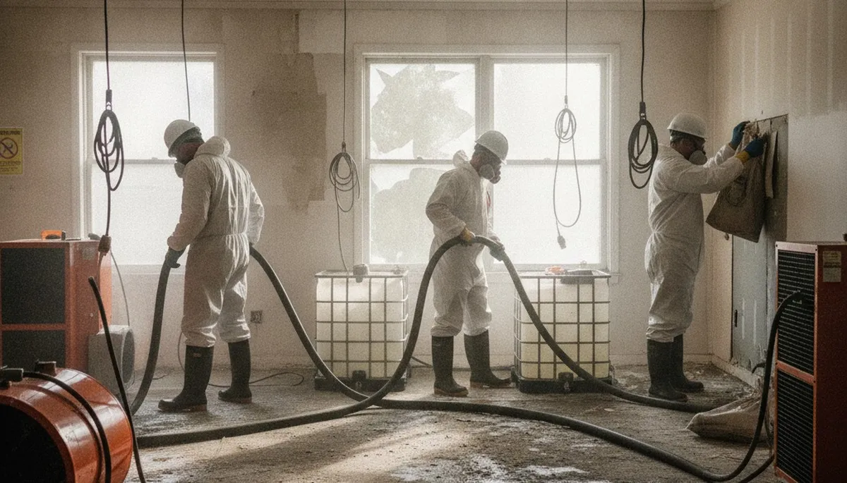 Flood cleanup technicians removing water damage in Vallejo, CA home