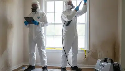 Mold inspection technician assessing moisture damage in Vallejo, CA home
