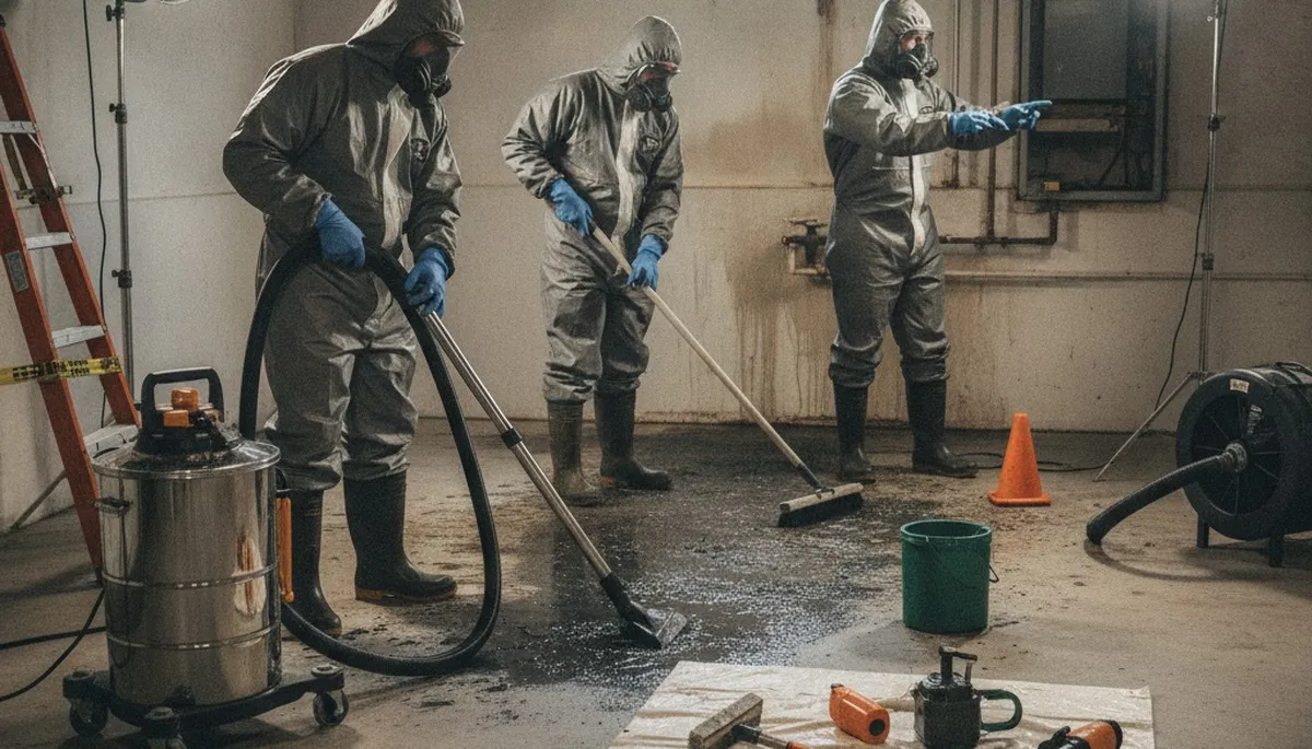 Sewer backup cleanup crew restoring a Vallejo, CA home after wastewater damage