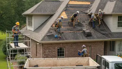 Storm damage restoration crew in Vallejo, CA repairing water-damaged home after flooding