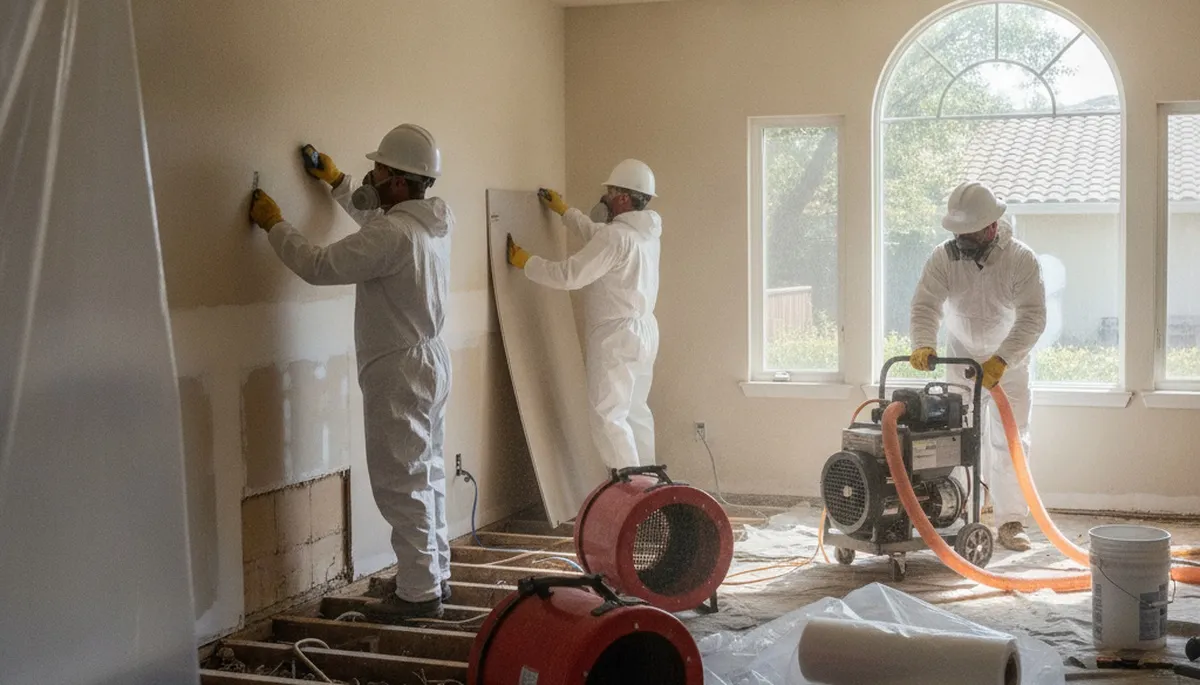 Water damage restoration team in Vallejo, CA restoring a flooded home or business