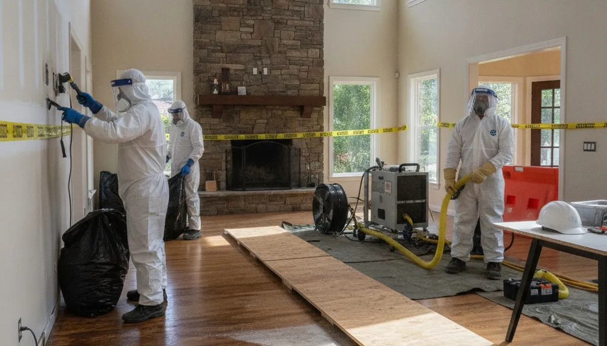 Water damage restoration crew serving Vallejo, CA, with cleanup and drying equipment
