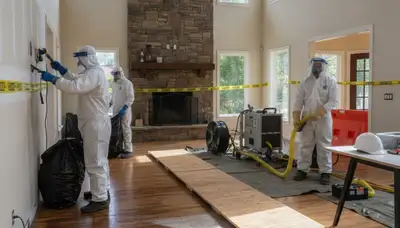 Water damage restoration crew serving Vallejo, CA, with cleanup and drying equipment