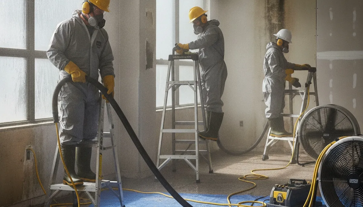 Water damage restoration team in Vallejo, CA drying and repairing a flooded home interior