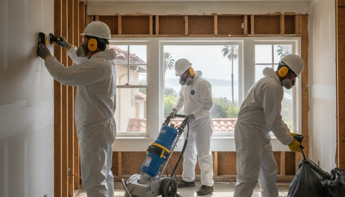 Water damage restoration crew in Vallejo, CA removing water from a flooded property