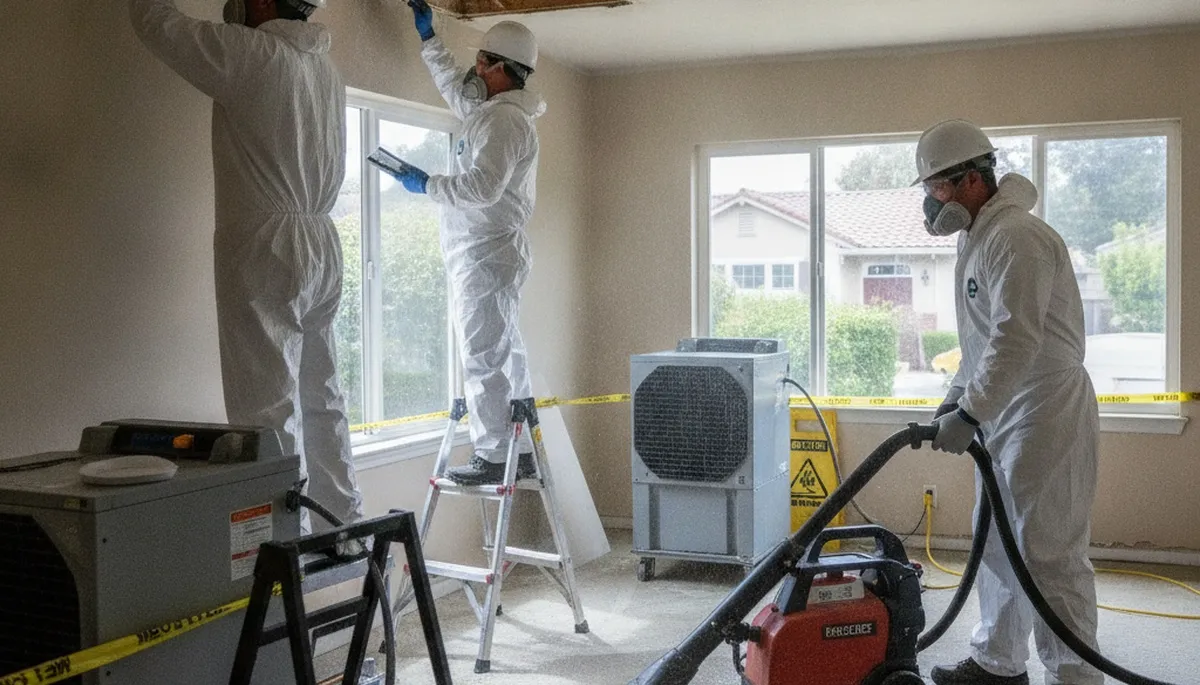 Water damage restoration team serving Vallejo, CA, with professional cleanup and drying equipment