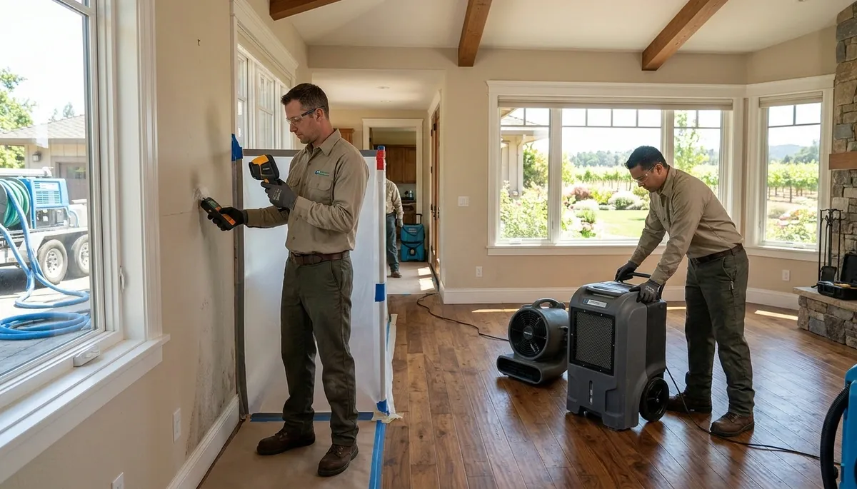 Water damage restoration team in Vallejo, CA providing emergency cleanup and drying services