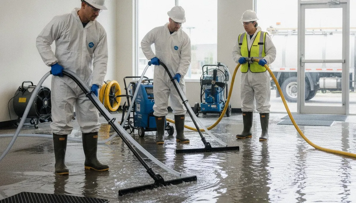 Water extraction crew removing standing water from a Vallejo, CA home after flooding