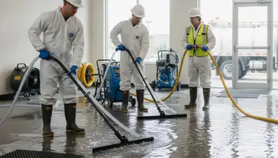 Water extraction crew removing standing water from a Vallejo, CA home after flooding