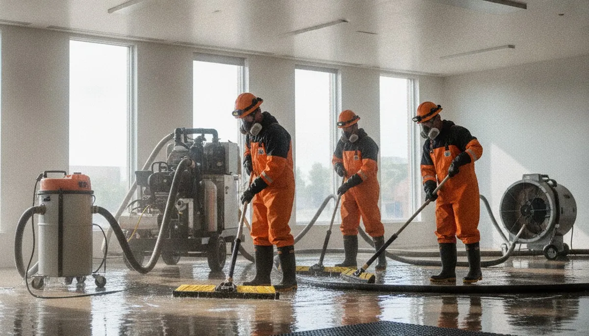 Water extraction team removing standing water in Vallejo, CA home for fast water damage restoration
